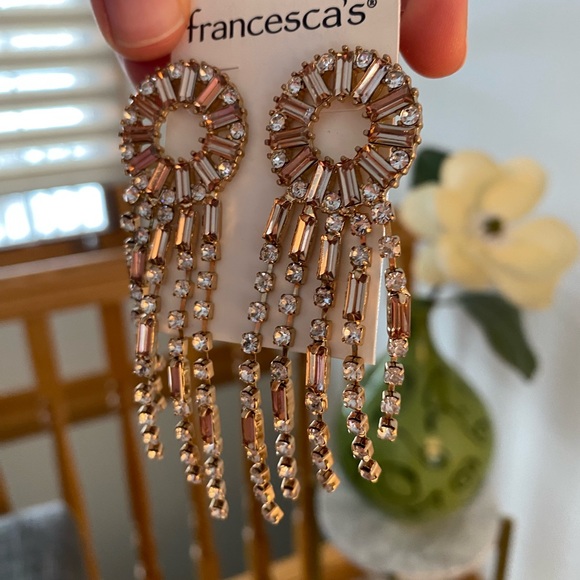 NWT Champagne Rose Gold & Silver Statement Round Dangle Earrings Francesca’s - Picture 5 of 5